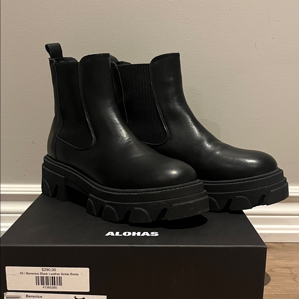 ALOHAS Berenice Black Chunky Ankle Boots Size 9US 40 EURO